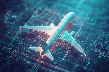 Futuristic 3D Airplane Wireframe Design