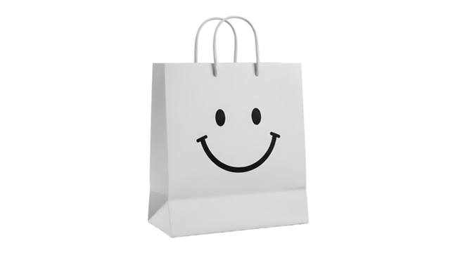 White paper bag with a smiley face