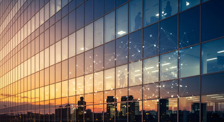 Modern office skyline at dusk, blending transparency and global reach