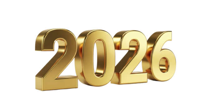  Shining Golden 2026 Year Numbers for New Year Celebration Event on a Transparent Background PNG Image