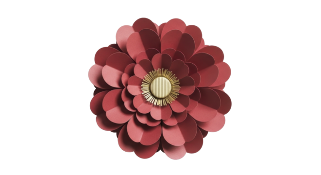  New Year red and gold paper flower decoration on a transparent background PNG file