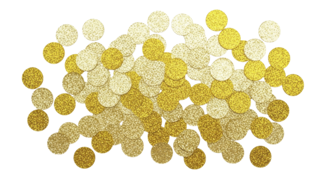  Golden Glitter Confetti Circles New Year Celebration Festive Decor on a transparent background, PNG image, PNG file
