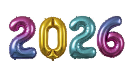  Foil Balloons Forming 2026 on a Transparent Background PNG Image for New Year Celebration Numbers File