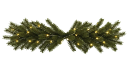  New Year and Christmas festive fir garland with glowing lights on a transparent background PNG image