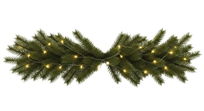  New Year and Christmas festive fir garland with glowing lights on a transparent background PNG image