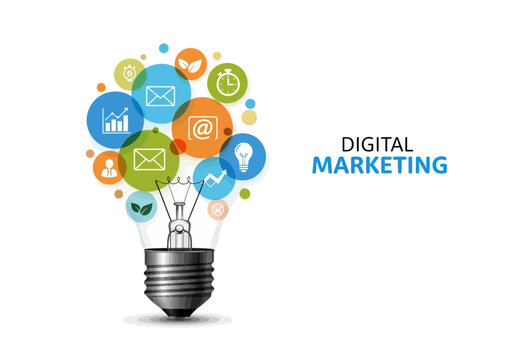 Digital Marketing Idea Lightbulb with Icons.