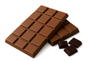 Milk chocolate bars with small dark chocolate pieces, delicious sweet dessert food on transparent background