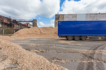 A wood raw material warehouse for paper production.