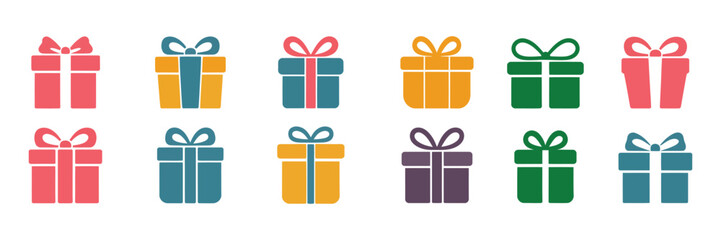 Colorful Gift Box Vector Icon Set: Flat Christmas Present and Ribbon Collection