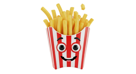 Joyful french fries character, a fun food concept with a smiling face, perfect for fast food and snack promotions