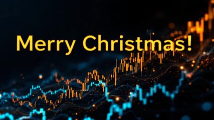 Merry Christmas text over abstract financial graph with glowing data points - Powered by Adobe