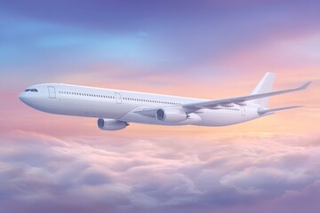 Fototapeta premium Commercial Airplane Flying Above Clouds at Sunset.