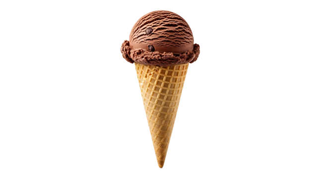 A single scoop of rich chocolate ice cream on a waffle cone perfect for a hot day or a sweet treat