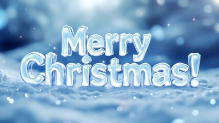 Merry Christmas text made of ice crystals on snowy background - Powered by Adobe