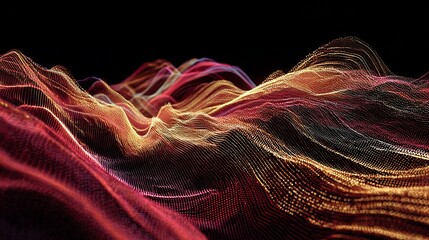 Obraz premium Dynamic abstract glowing particle waves create a vibrant, futuristic landscape of data flow and digital energy, perfect for tech and science themes.