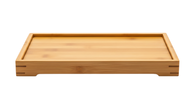 Empty bamboo tray the tray is rectangular and has a simple, minimalist design, perfect for serving or displaying items