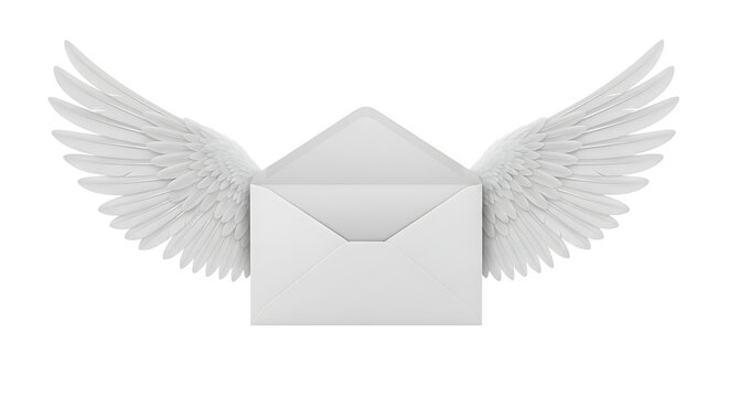 Envelope with angel wings, symbolizing message delivery, communication, sending love, and special delivery with a touch of magic