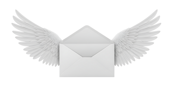 Envelope with angel wings, symbolizing message delivery, communication, sending love, and special delivery with a touch of magic - Powered by Adobe