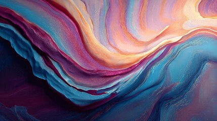Vibrant abstract waves of blues, purples, and oranges blend with subtle golden shimmer creating a dynamic, modern, and elegant texture perfect for design backgrounds.