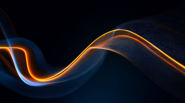 Dynamic glowing energy waves flow across a dark background, symbolizing innovation, data streams, and modern digital transformation with vibrant light trails.