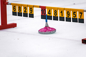 Traditional Swiss winter game, Eisstock sport on an ice rink, Zurich Switzerland