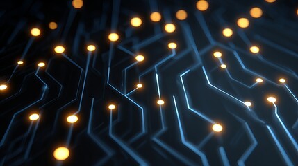 Dynamic abstract glowing circuit board with intricate pathways and illuminated nodes, representing data flow and digital innovation in a modern technological landscape.
