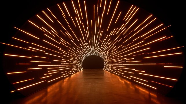 Immersive neon light tunnel creates a mesmerizing journey into a futuristic, vibrant portal, perfect for innovation and exploration themes.