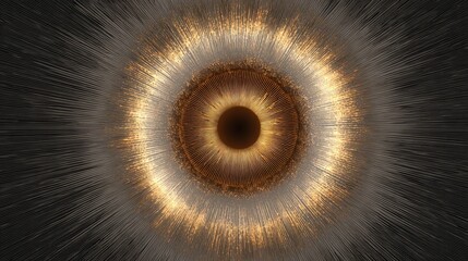 Captivating golden light bursts from abstract radial pattern, creating a dynamic and mesmerizing futuristic background for technology and innovation themes.