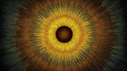 Stunning abstract sunburst radiating vibrant golden energy with intricate digital texture, symbolizing innovation and cosmic wonder