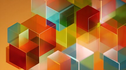 Obraz premium Vibrant geometric abstract composition with translucent colored cubes creating depth and modern visual interest, perfect for design backgrounds and tech concepts