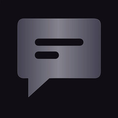 Silver chat bubble icon with text lines on dark background