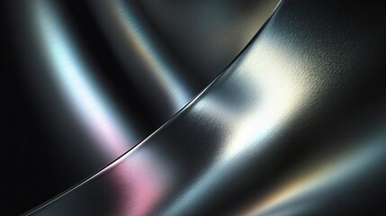 Captivating abstract metallic texture with elegant chrome curves and subtle iridescent light reflections, perfect for modern technology and luxury backgrounds.