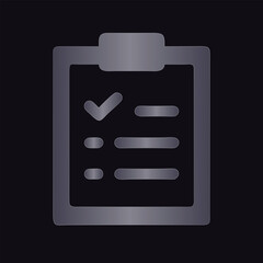 Silver checklist icon on dark background task to-do