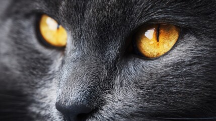 Close-up of a Russian Blue Cats Elegant Features With Beautiful Golden Eyes and Soft Gray Fur for Serene Pet Portraits