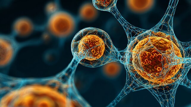 Stunning microscopic view of intricate neural network connections and vibrant cell structures, perfect for medical and scientific innovation themes