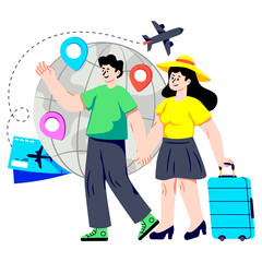 A unique design illustration of couple travel