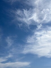 Soft white clouds in blue sky vertical.