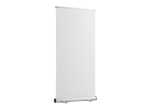 Blank White Roll-Up Banner Stand Mockup Isolated on Transparent Background PNG for Advertising and Marketing
