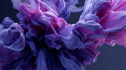 Ethereal abstract form of flowing fabric in vibrant purple and pink hues creating a dynamic and visually captivating artistic explosion