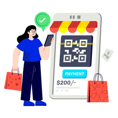 A flat design illustration of qr code payment