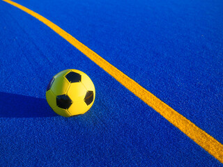 Soccer ball and dividing lines on the field. Football. Active sports. Team sports. Stadium...