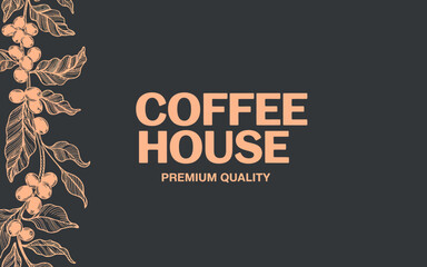 A beautifully crafted coffee house logo that highlights premium quality ingredients, combining nature and design, appealing to coffee lovers and connoisseurs alike.