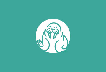 This image features a minimalist walrus logo, showcasing its playful demeanor and unique characteristics against a solid teal background, perfect for branding.