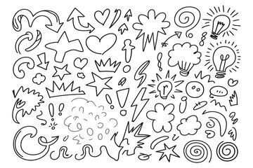 Playful Hand-Drawn Doodle Sketch Elements Set Creative Vector Outlines