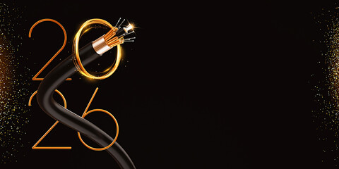 Creative 2026 New Year design template with a fiber optic cable.
