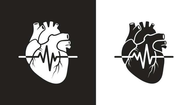 Minimalist Medical Vector Logo with Anatomical Heart and EKG Waveform