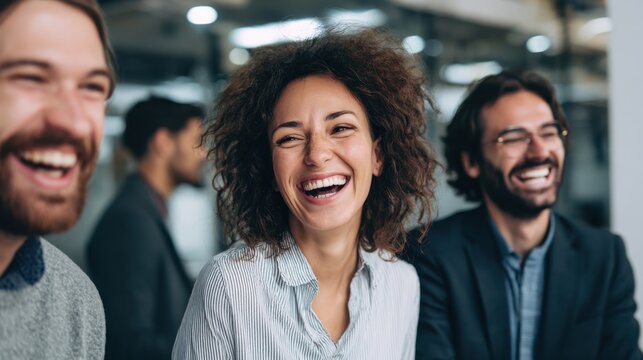 Friends enjoy a lighthearted moment sharing laughter in a modern office setting filled with energy.