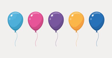 A vibrant collection of five balloons in various colors, perfect for parties and festive occasions. Each balloon features a smooth glossy finish to enhance your decorations.