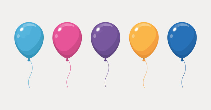A vibrant collection of five balloons in various colors, perfect for parties and festive occasions. Each balloon features a smooth glossy finish to enhance your decorations.