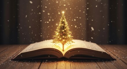 Magical Christmas Tree Growing from an Open Book